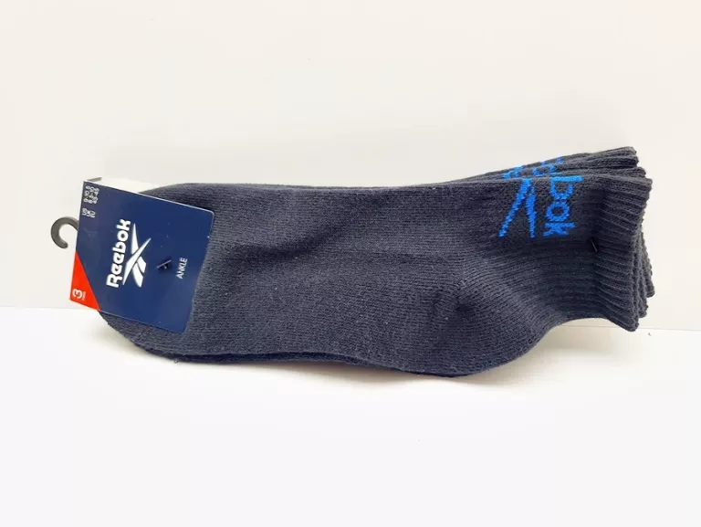 SKARPETKI REEBOK ANKLE 3 SZT. 43-45 CZARNE NIEBIESKIE LOGO