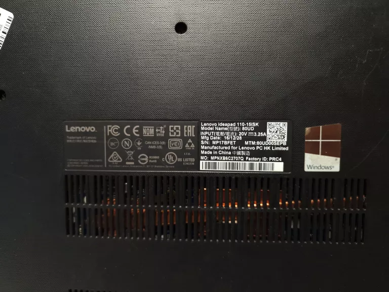 LAPTOP LENOVO IDEAPAD 110-15ISK INTEL I3- 6100 / RADEON R5 SSD 256/12GB