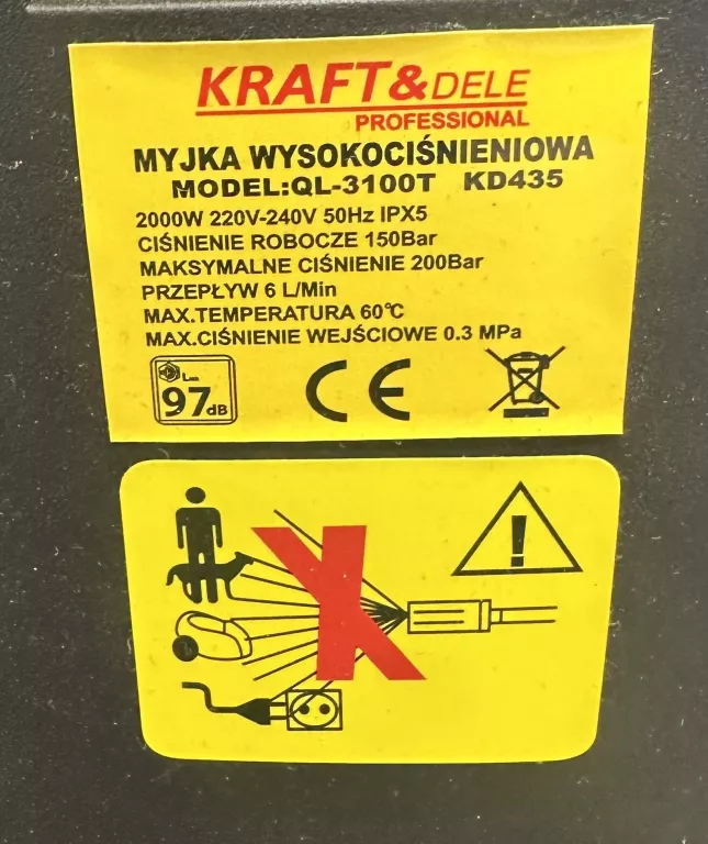 MYJKA CIŚNIENIOWA KRAFT&DELE QL-3100T KD435 200 BAR 2000W
