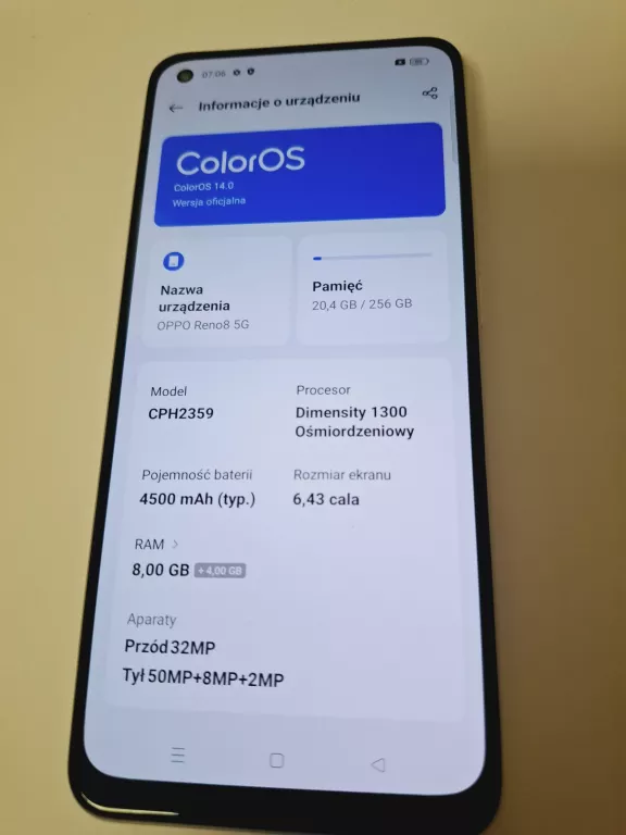 SMARTFON OPPO RENO8 5G 8 GB / 256 GB 5G ZŁOTY