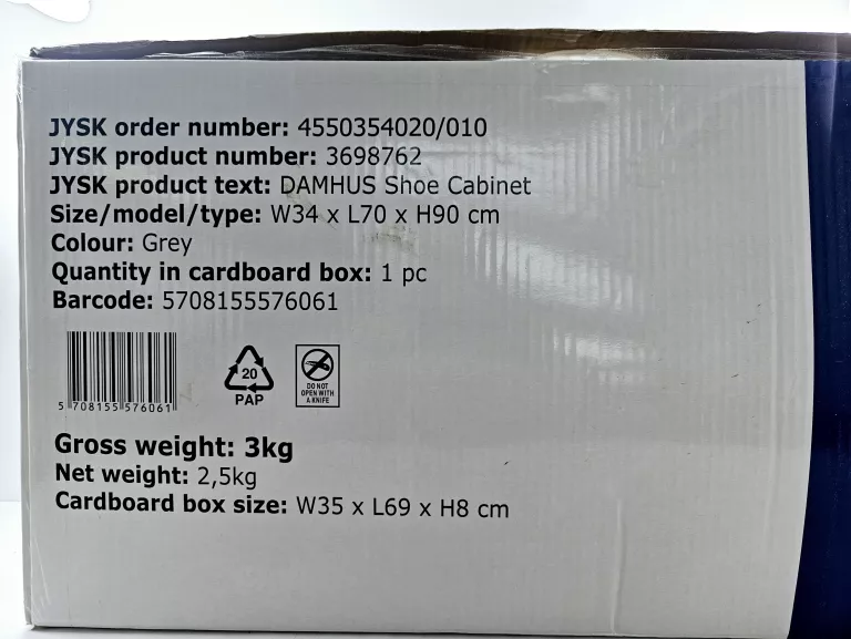 SZAFKA NA BUTY DAMHUS 4 PÓŁKI CIEMNOSZARY