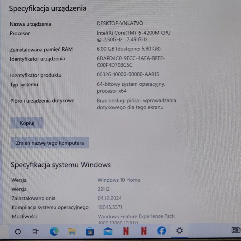 LAPTOP LENOVO B5400 6/256GB/ I5-4200M/ HD GRAPHICS4600/ WIN10