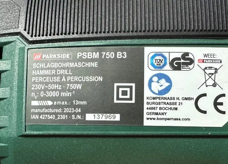 WIERTARKA PARKSIDE PSBM750 B3 SUPER STAN!