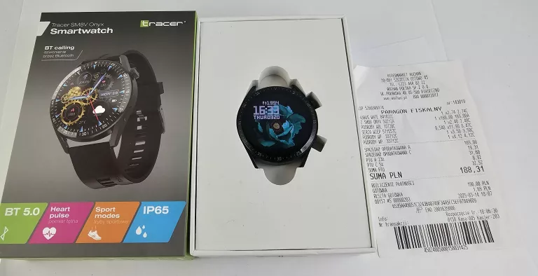 SMARTWATCH TRACER SM8V ONYX + ŁADOWARKA, KABEL, DOW. ZAKUPU