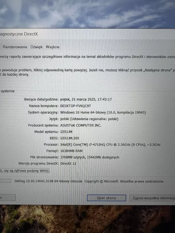ASUS G551JM I7-4710HQ 1500/16 GB WIN 10 GTX 860M ŁADOWARKA OPIS !!!