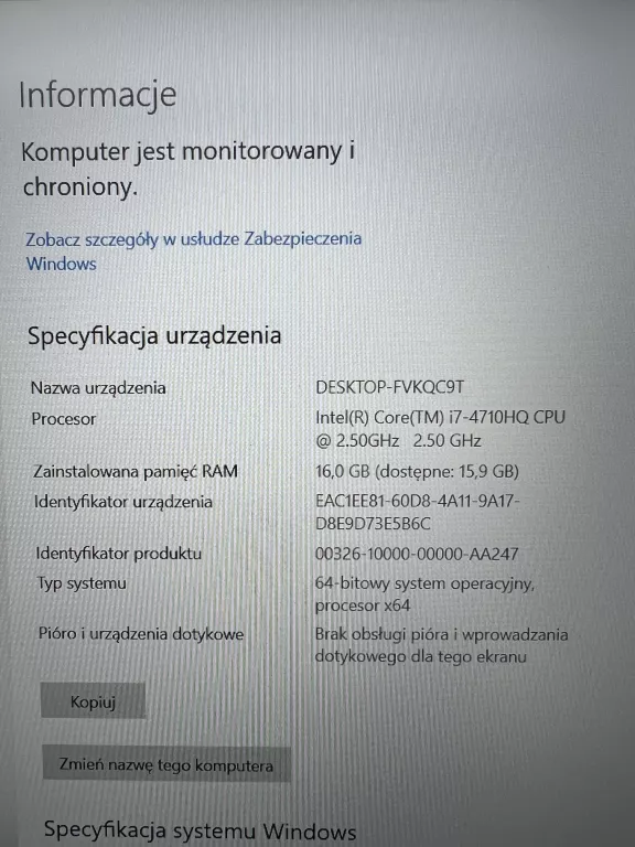 ASUS G551JM I7-4710HQ 1500/16 GB WIN 10 GTX 860M ŁADOWARKA OPIS !!!