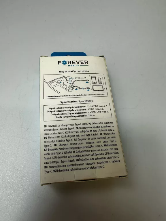 FOREVER ŁADOWARKA SAMOCHODOWA CC-02 2XUSB 3A Z KABLEM TYP-C