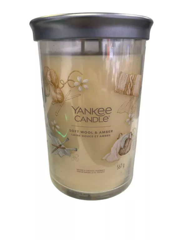 YANKEE CANDLE ŚWIECA SIGNATURE TUMBLER W SZKLE DUŻA SOFT WOOL & AMBER 567G