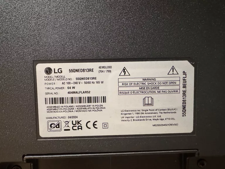TELEWIZOR LG QNED 55QNED813RE 55" 4K UHD DVB-T2 SMART TV GW.14.06.2026!