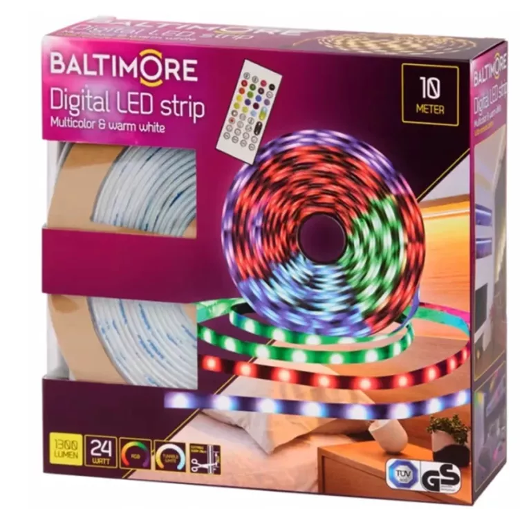 TAŚMA LED RGB & WARM WHITE BALTIMORE 10 M 1300 LUMEN Z PILOTEM