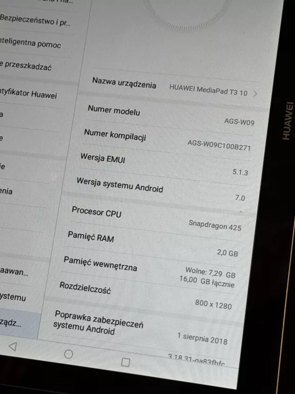 TABLET HUAWEI MEDIAPAD T3 10 AGS-W09 OPIS