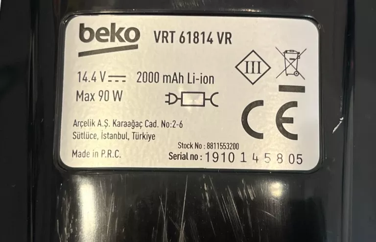 ODKURZACZ BEZPRZEWODOWY BEKO TURBO POWER VRT 61814 VR