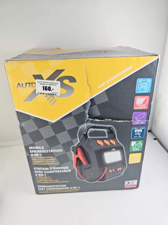 AUTO XS 4W1 ZASILACZ MOBILNY ŚWIATŁO ŁADOWARKA SPRĘŻARKA BOOSTER