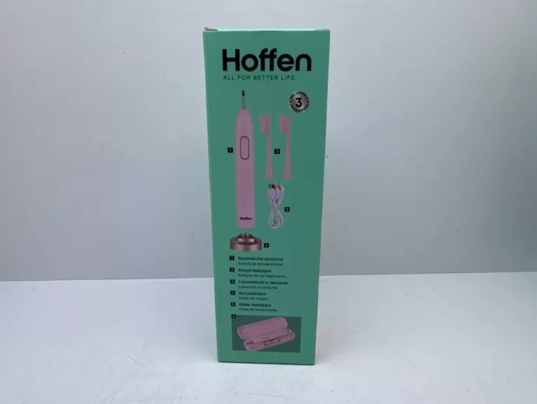 HOFFEN SZCZOTECZKA SONICZNA ELEKTRYCZNA 2W 5 TRYB. 38000-48000 DRGAŃ RÓŻOW
