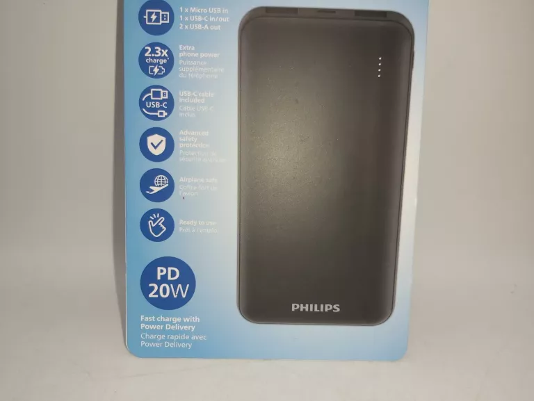 POWERBANK PHILIPS 10000 MAH CZARNY, KOMPLET!!!