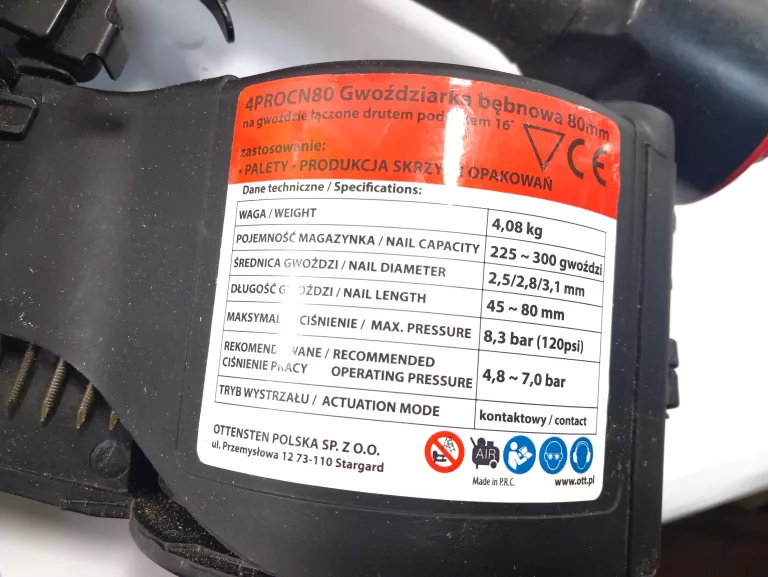 GWOŹDZIARKA PNEAUMATYCZNA OTTENSTEIN 4PRO CN80 + PUD