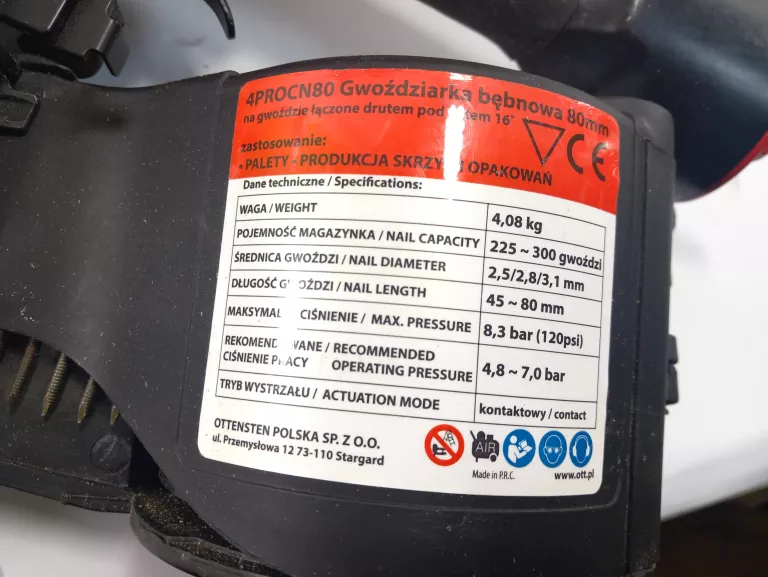 GWOŹDZIARKA PNEAUMATYCZNA OTTENSTEIN 4PRO CN80 + PUD