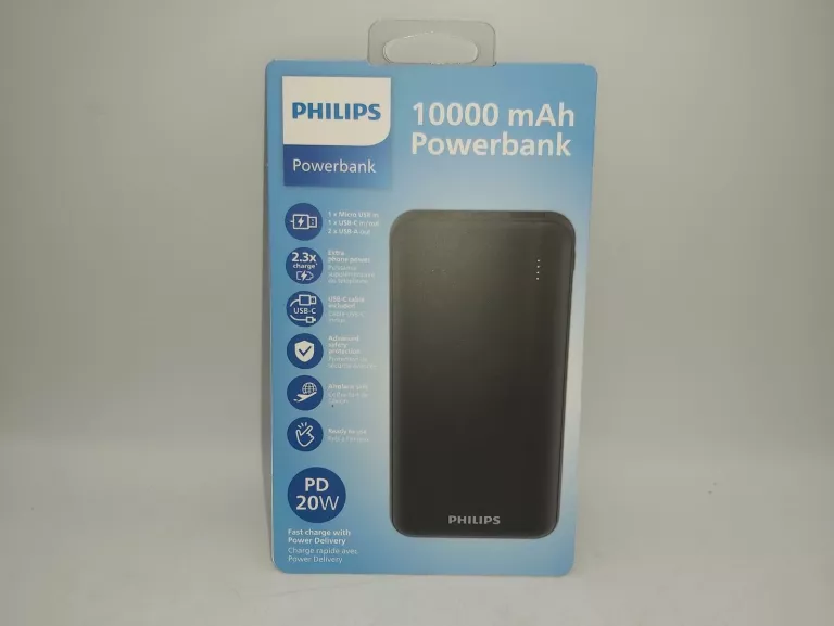 POWERBANK PHILIPS 10000 MAH CZARNY, KOMPLET!!!