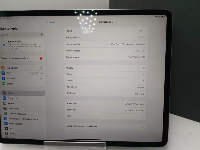 TABLET APPLE IPAD PRO 12,9 256GB 4TH GEN A2229 + APPLE PENCIL, ETUI!!!