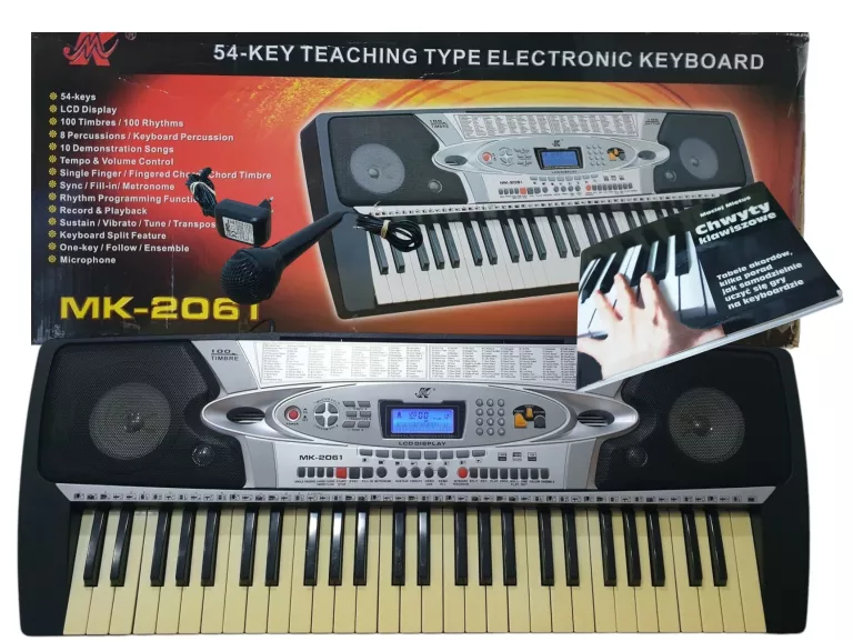 KEYBOARD MK-2061 + MIKROFON, ZASILACZ, KSIĄŻKA CHWYTY DO NAUKI GRY