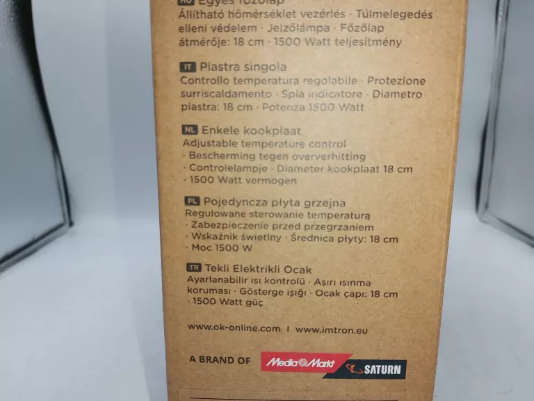 PRZENOŚNA KUCHENKA ELEKTRYCZNA JEDNOPALNIKOWA OK 1500W KOMPLET