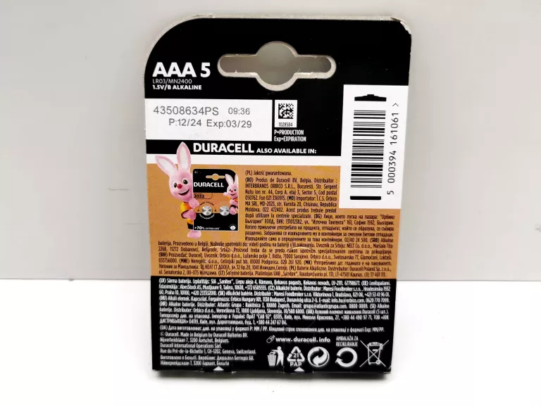 BATERIA ALKALICZNA DURACELL AAA (R3) 5 SZT