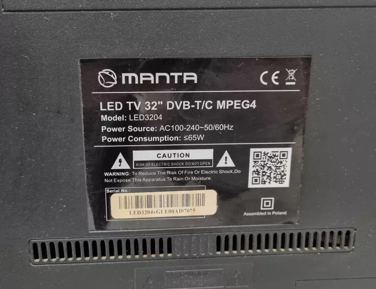 TELEWIZOR LED MANTA LED3204 32" HD READY CZARNY /OPIS