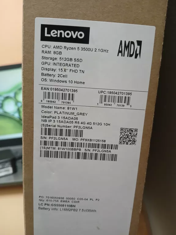 LAPTOP LENOVO IDEAPAD 3 8GB/512GB/RYZ5