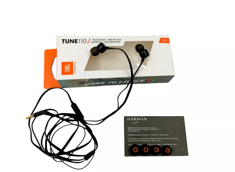 SŁUCHAWKI JBL TUNE 110 DOKANAŁOWE MINI JACK 3.5MM PRZEWODOWE CZARNE