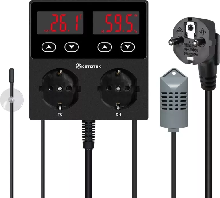 KETOTEK TERMOSTAT Z HIGROSTATEM GNIAZDKO CYFROWE, REGULATOR TEMPERATURY