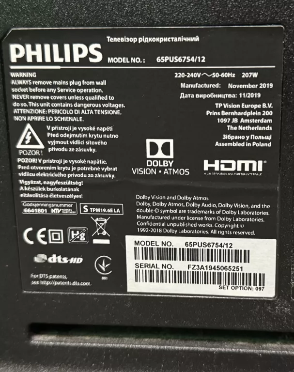 TELEWIZOR PHILIPS 65PUS6754/12 65" LED 4K SMART TV PILOT