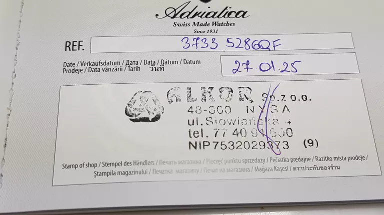ZEGAREK DAMSKI ADRIATICA A3733,5286QF SKÓRZANY PASEK CZARNY