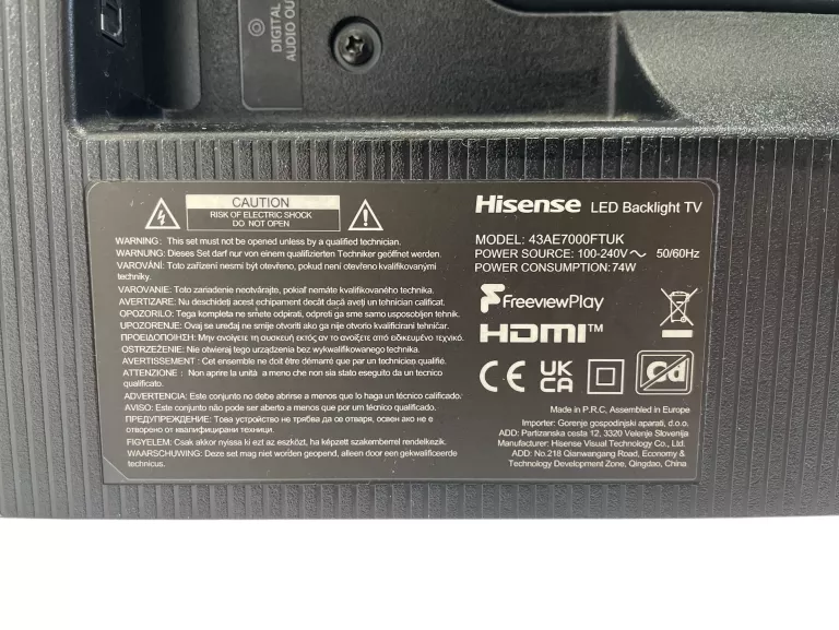 HISENSE 43AE7000FTUK 43-CALOWY TELEWIZOR SMART TV 4K
