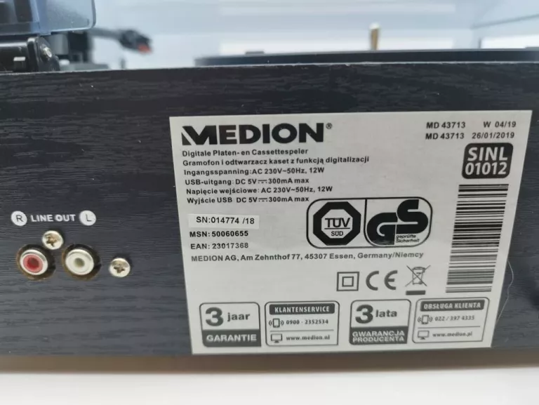 GRAMOFON I ODTWARZACZ KASET Z FUNKCJĄ DIGITALIZACJI MEDION LIFE MD43713