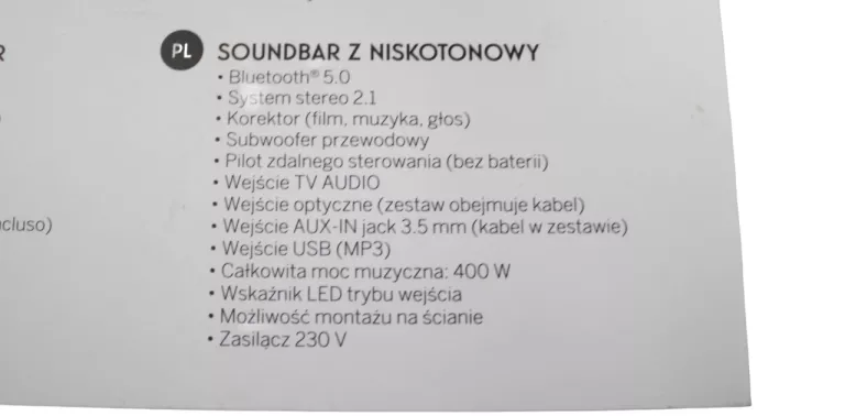 SOUNDBAR Z SUBWOOFEREM THOMSON