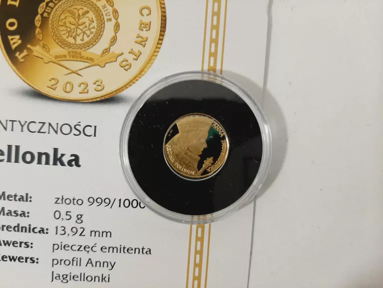 ZŁOTA MONETA 999 ANNA JAGIELLONKA 2.5 DOLARA NIUE