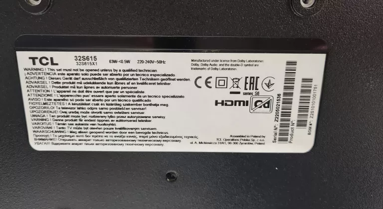 TELEWIZOR TCL 32S615 32" HD ANDROID TV KOMPLET GWARANCJA!!!
