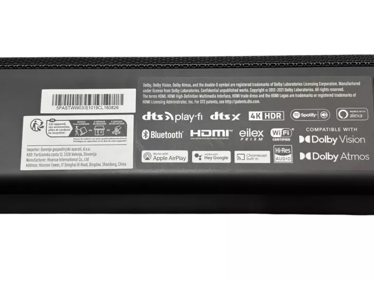 SOUNDBAR HISENSE U5120GW 5.1.2-KANAŁOWY + SUBWOOFER 4K DOLBY ATMOS