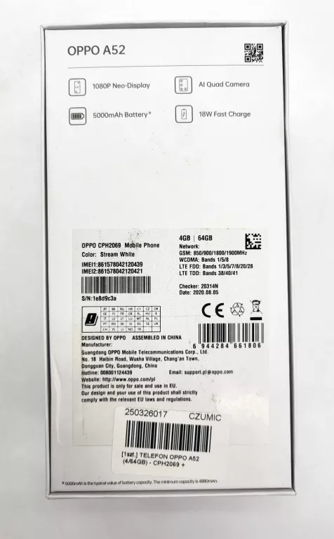 TELEFON OPPO A52 (4/64GB) - CPH2069 + OPAKOWANIE