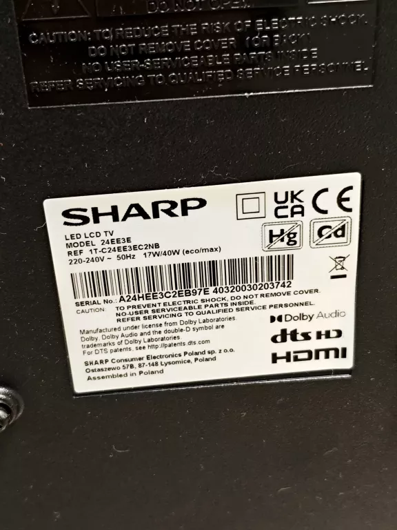 TELEWIZOR LED SHARP 24EE3E 24 CALE HD READY