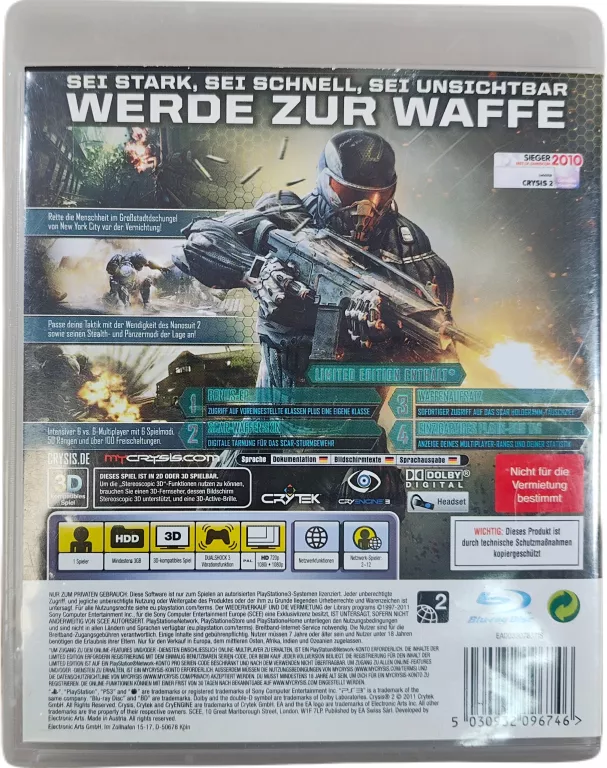 GRA NA KONSOLE PS3 CRYSIS 2 NIEMIECKA WERSJA PLAYSTATION 3