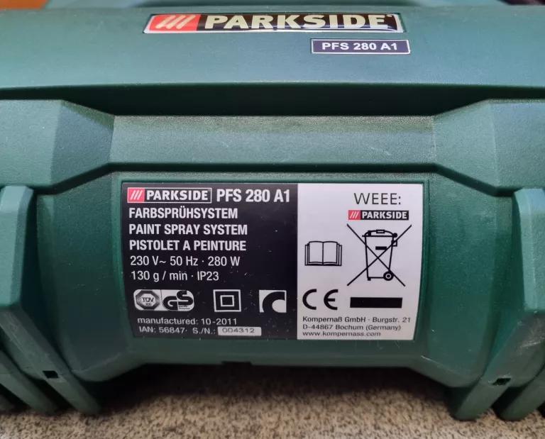 PISTOLET NATRYSKOWY DO FARB PARKSIDE PFS 280 A1 280W/230V STAN BDB!