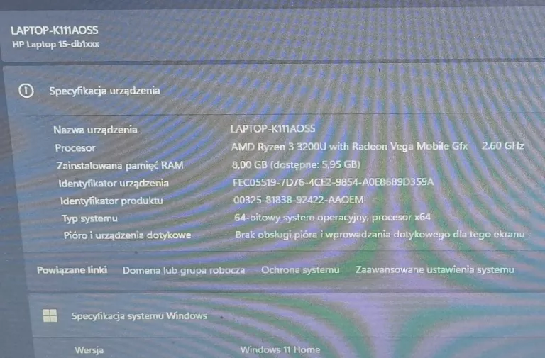 LAPTOP HP 15-DB1001NW (WIN11HOME/AMD RYZEN 3 3200/8GB/256GB SSD)