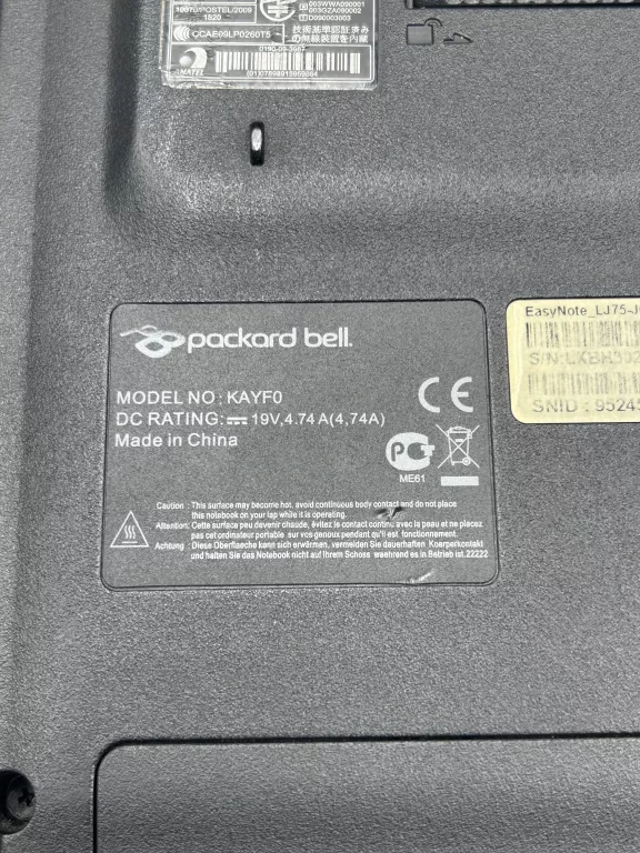 LAPTOP PACKARD BELL KAYF0 17"/WIN7/I5/8GBRAM/256GB POLECAMY!