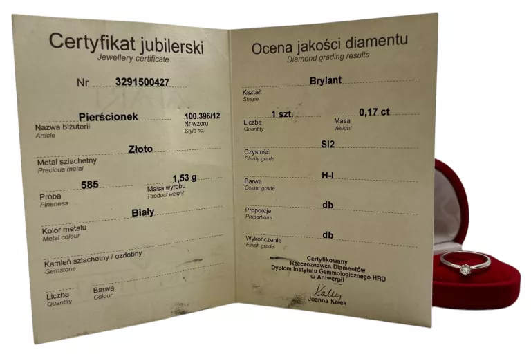 PIERŚCIONEK Z BIAŁEGO ZŁOTA APART 100.396 Z BRYLANTEM 0,17CT SI2/H-I