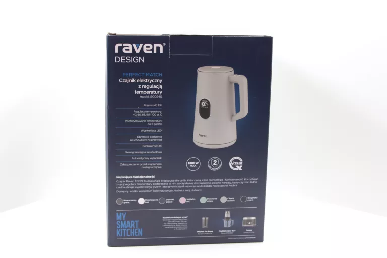CZAJNIK ELEKTRYCZNY RAVEN EC024S 1,5L 1800W REGULACJA TEMPERATURY SZARY