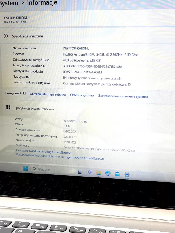 LAPTOP LENOVO IDEAPAD C340-14 5405U 4GB 128PCIE FHD W11