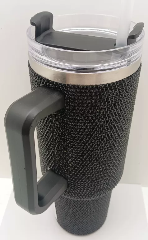 KUBEK TERMICZNY ZE SŁOMKA 1200ML CZARNY CYRKONIE