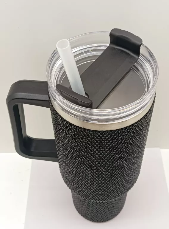 KUBEK TERMICZNY ZE SŁOMKA 1200ML CZARNY CYRKONIE