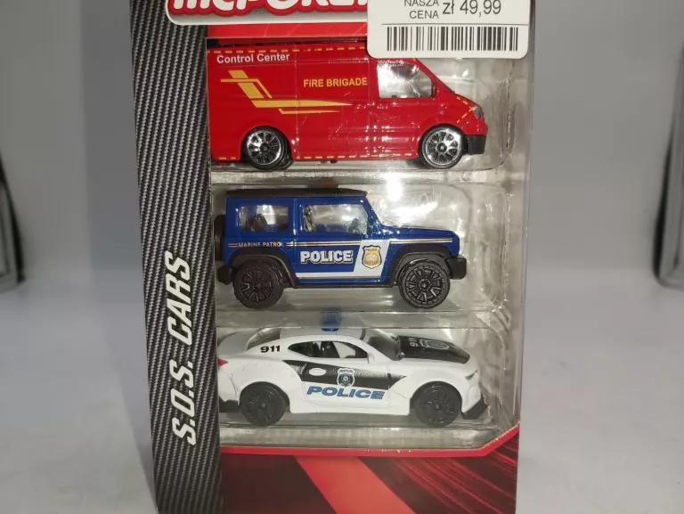 AUTKA MODELE MAJORETTE 3 SZT S.O.S. CARS 2 X POLICE